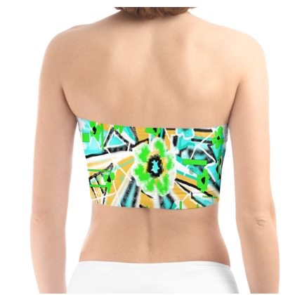 Abstract Green Yellow Blue Bandeau/Boob Tube