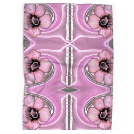 Abstract Pink & Grey Floral Tea Towel