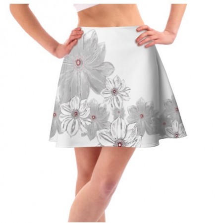 Grey & White Floral Short Skirt