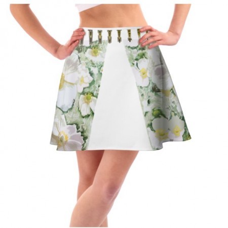 White Yellow & Green Floral Short Skirt