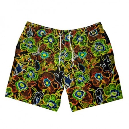 Green & Red Poppies Swimming Shorts