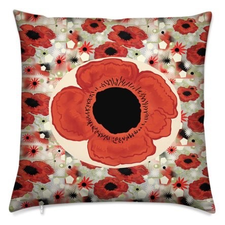 40cm Abstract Petite Poppy Rug Design Velvet Feather Cushion Printed Both Sides