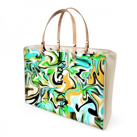 Abstract Green Yellow Blue Patent Handle Strap Bag