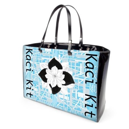 Kaci Kit Blue Abstract Floral Patent Handle Strap Bag