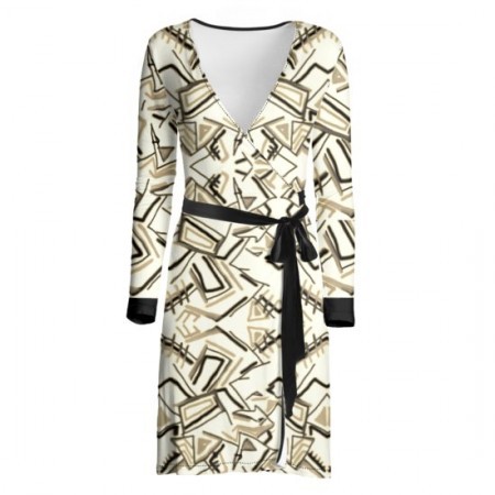 Sepia And Black Abstract Wrap Dress