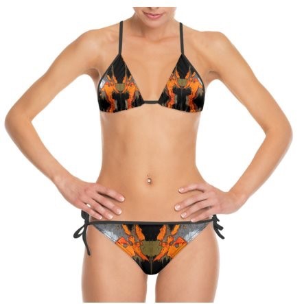 Orange & Black Splat Design Bikini Black Cord