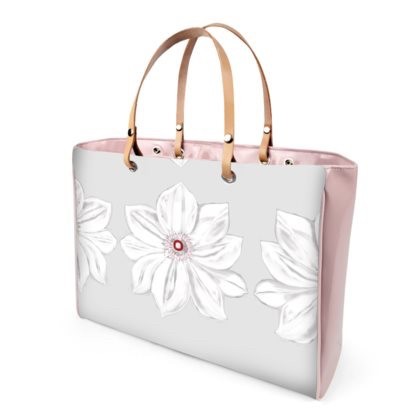 Patent White Floral Handle Strap Bag