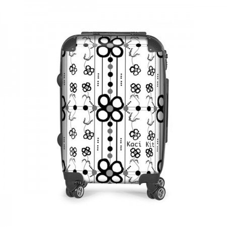 Black & White Striped Floral Small Suitcase