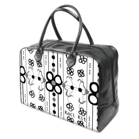 Black & White Striped Floral Holdall