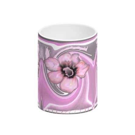 Pink & Grey Floral Tall Bone China Mug