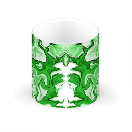 Abstract Green & White Floral Large Bone China Mug