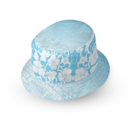 Abstract Dark & Pale Blue Floral Small Brim Bucket Hat