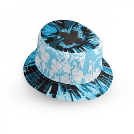 Abstract Dark & Pale Blue Floral Small Brim Bucket Hat