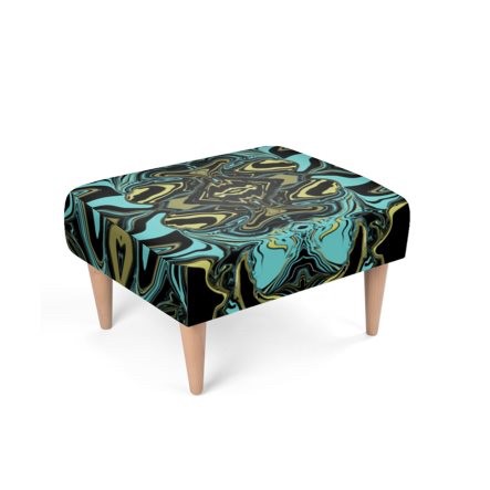 Abstract Swirl Design 1 Blue Mustard & Black Footstool
