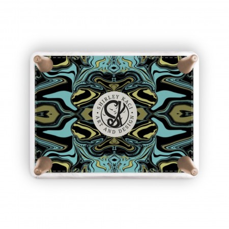 Abstract Swirl Design 1 Blue Mustard & Black Footstool