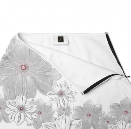 Grey & White Floral Short Skirt