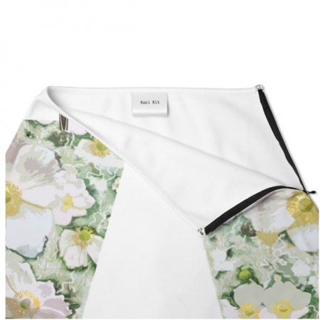 White Yellow & Green Floral Short Skirt