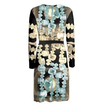 Turquoise, Sepia, & Black Moon Jewel Wrap Dress