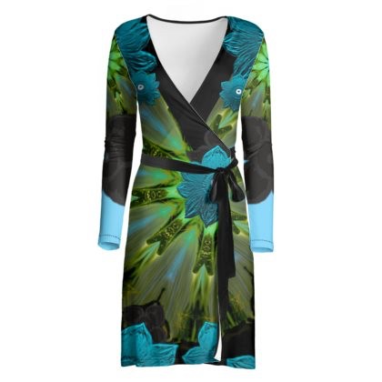 Blue And Green Flower Wrap Dress