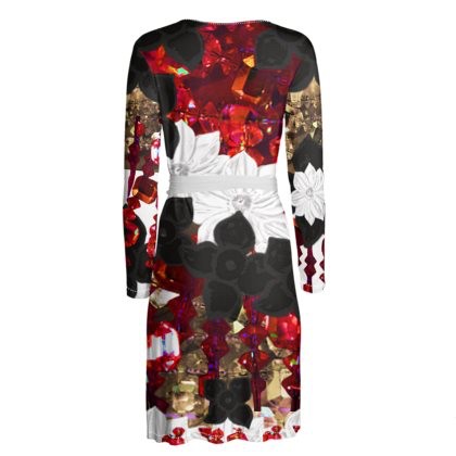Black And White Floral Jewelled Wrap Dress