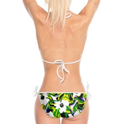 Lime Green White & Black Abstract Floral Bikini
