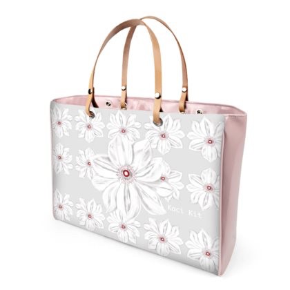 Patent White Floral Handle Strap Bag