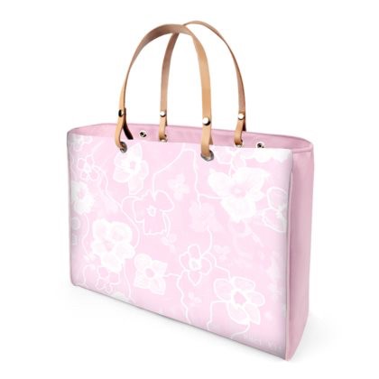 Leather Soft Pink Floral Handle Strap Bag