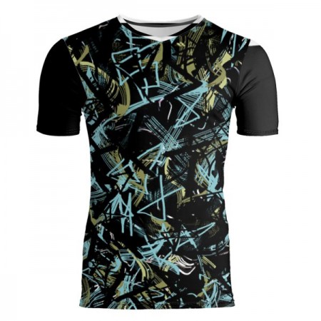 Blue & Black V-Neck Scribble T-Shirt