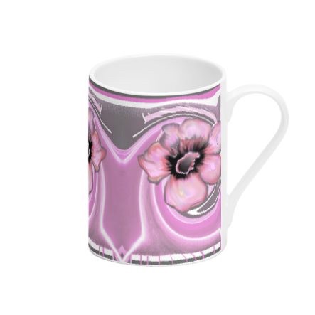 Pink & Grey Floral Tall Bone China Mug