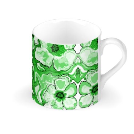 Abstract Green & White Floral Large Bone China Mug