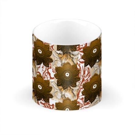 Brown & White Abstract Floral Large Bone China Cup