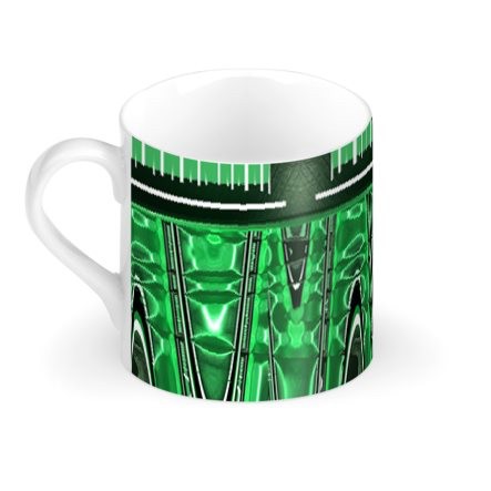 Black Green & White Funky Geometric Large Bone China Mug