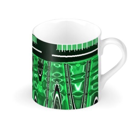 Black Green & White Funky Geometric Large Bone China Mug