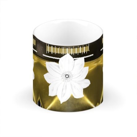 Gold & Black Floral Large Bone China Mug