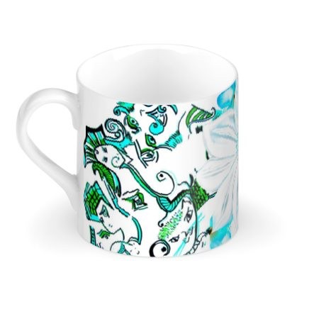 Blue Doodle Floral Large Bone China Mug