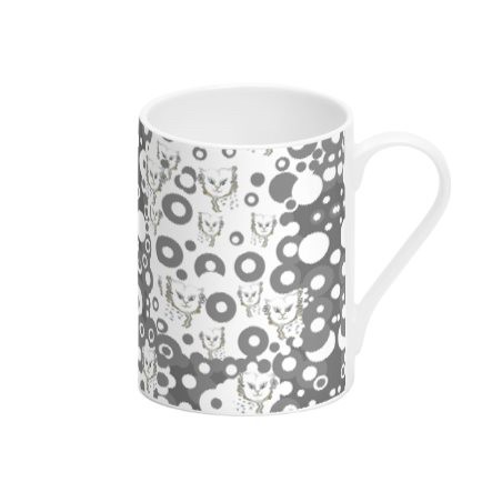 Grey & White Cat Bubble Tall Bone China Mug