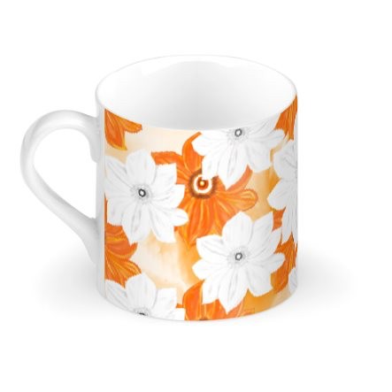 Orange & White Floral Large Bone China Mug