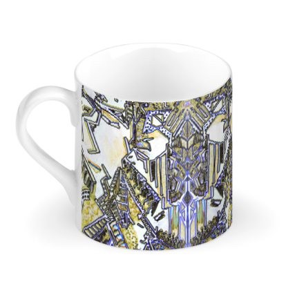 Yellow & Blue Abstract Lady Large Bone China Mug